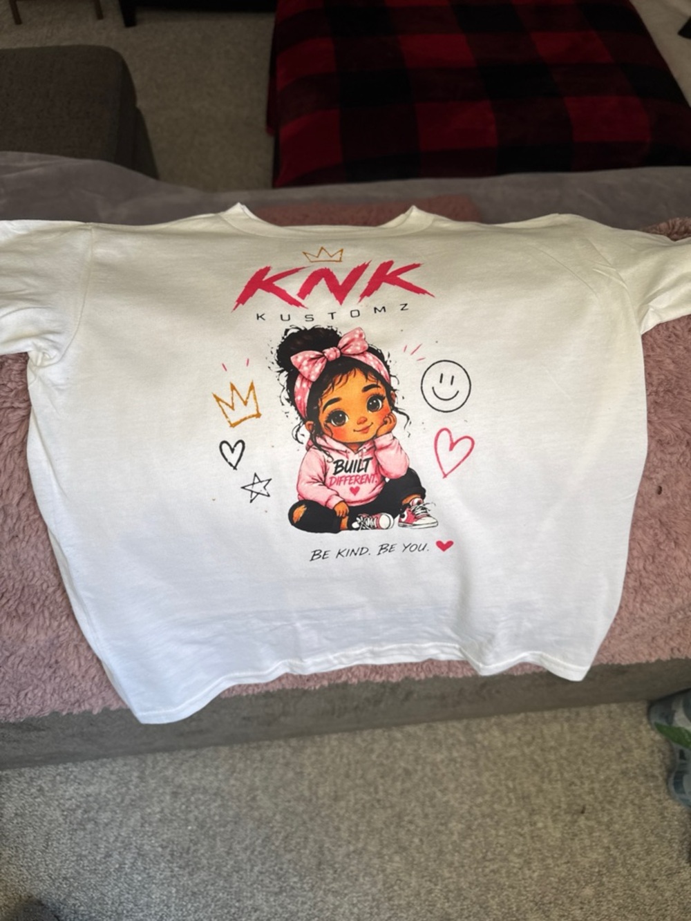 Girls' White Graphic Tee with Pink Accents